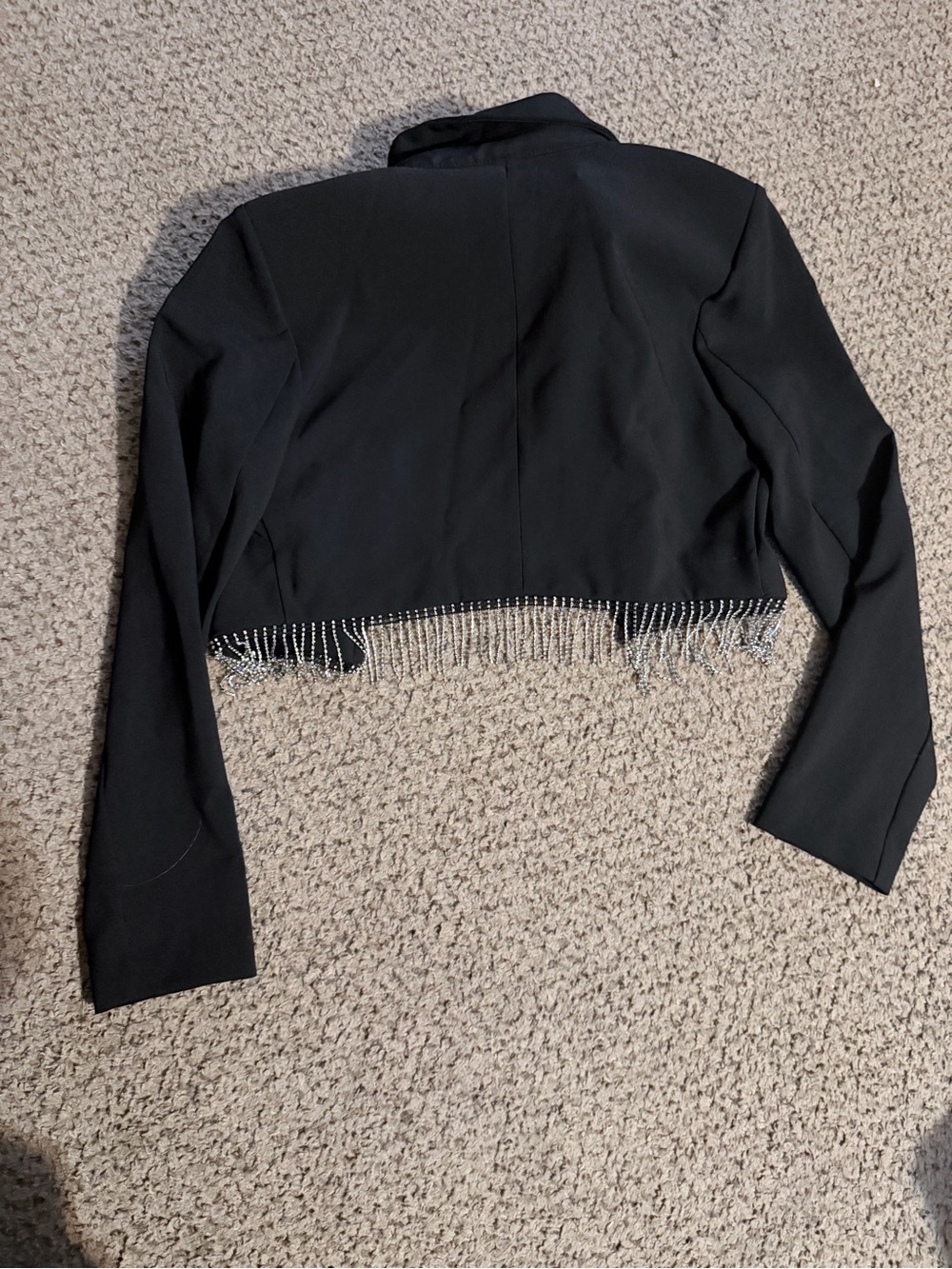 Zara Black Cropped Blazer with Rhinestone Fringe - Picture 5 of 5